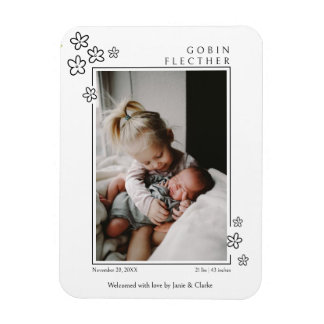Cute Flower Doodle Newborn Photo   Magnet