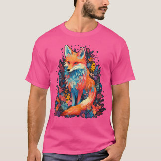Cute Flower Fox On Summer Floral Fox T-Shirt