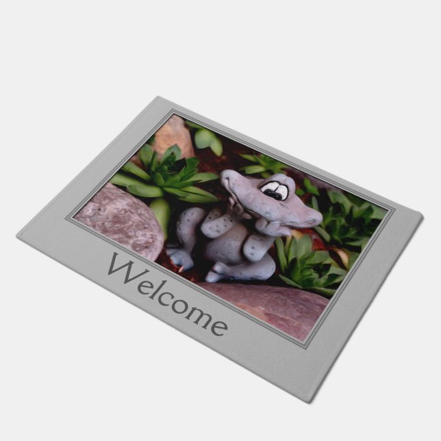 Cute Flower Garden Frog Welcome Doormat (Angled)