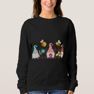 Cute Flower Garden Gnome with Bees and Flowers Sweatshirt