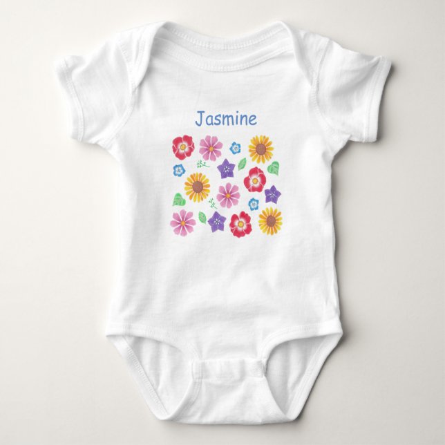 Cute Flower Garden Soft Colours Baby Bodysuit (Front)