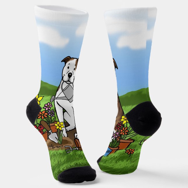 Cute Flower Gardener Pit Bull (lt brindle white 3) Socks (Angled)