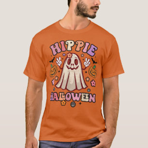 Cute Flower Ghost Hippie Halloween Spooky Pumpkin T-Shirt