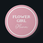 Cute Flower Girl Personalised Pink And White 7.5 Cm Round Badge<br><div class="desc">A cute button pin badge for your adorable flower girl.  A great memento for your Daughter,  Granddaughter or Niece on the bride's special day. To change the name and role click on the personalise button.</div>
