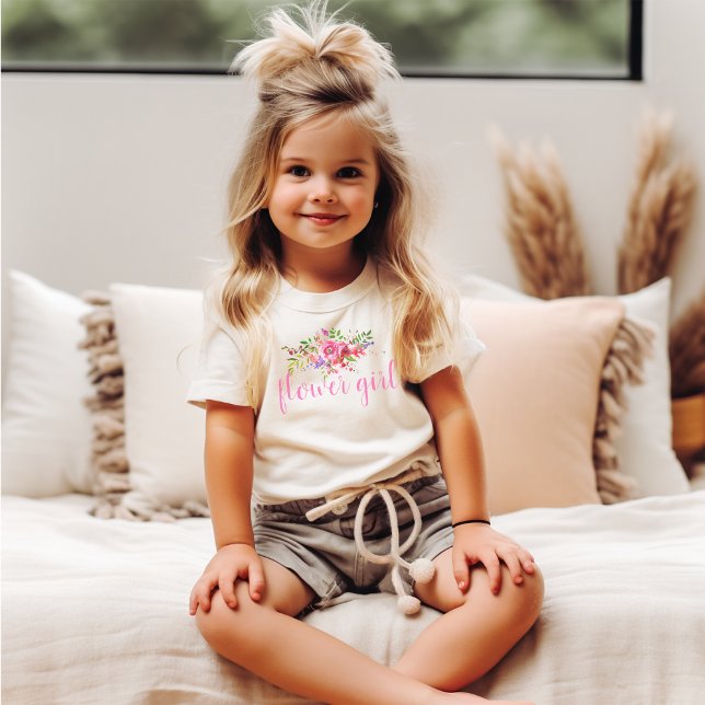 Cute Flower Girl Pink Floral Wedding T-Shirt (Creator Uploaded)