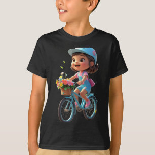 Cute Flower Girl with Bicycle Funny Unisex Design T-Shirt