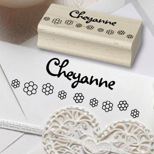 Cute Flower Line Pattern Personalised Name Text Rubber Stamp