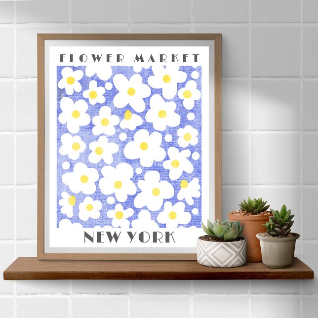 Cute Flower Market Retro Daisy Yellow Blue Poster (<a href="https://www.freepik.com/free-photo/modern-picture-frame-shelf_18142137.htm#page=5&query=wal)