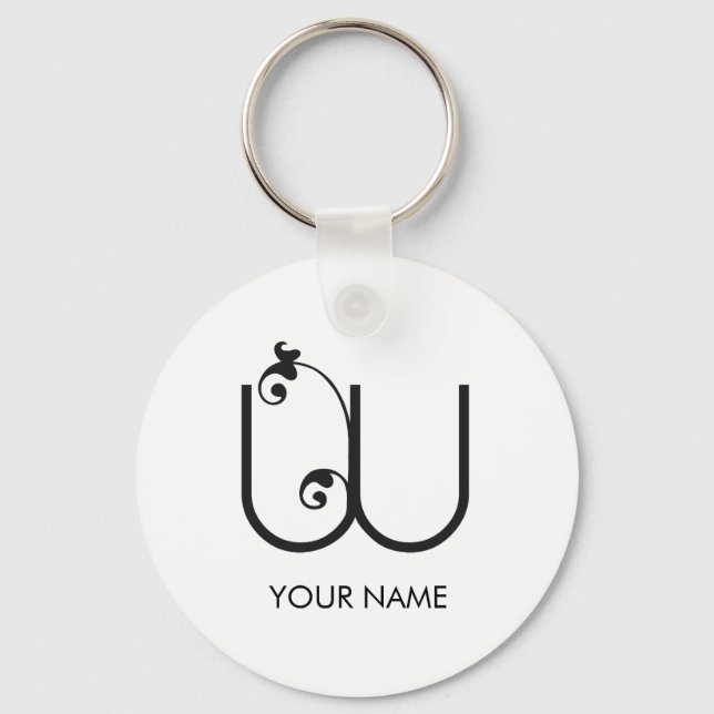 CUTE FLOWER MONOGRAM LETTER W WHITE KEY RING (Front)