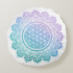 Cute flower of life Mandala glitter meditation Round Cushion