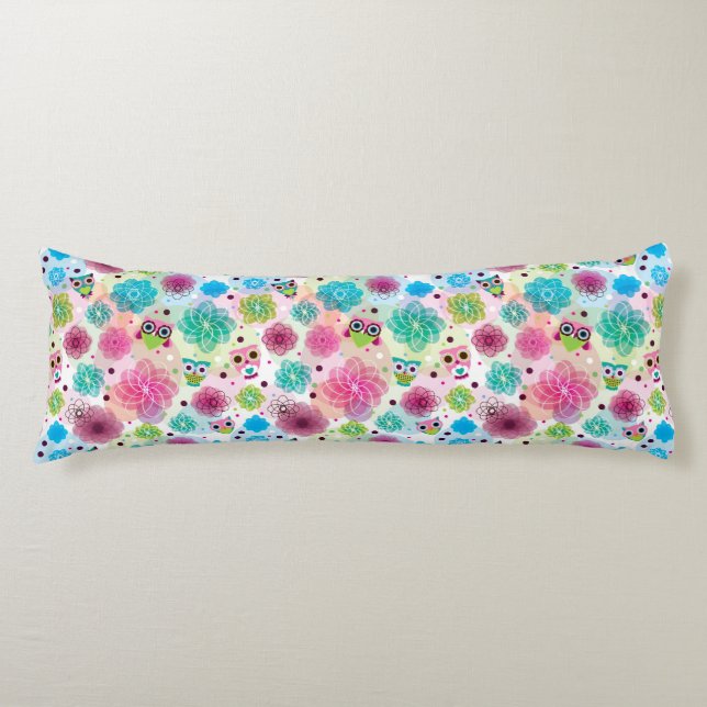 Cute flower owl background pattern body cushion (Front)