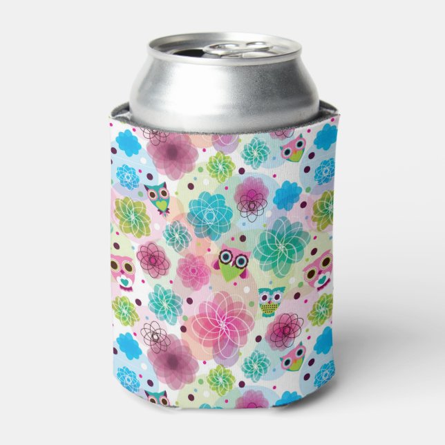 Cute flower owl background pattern can cooler (Can Front)