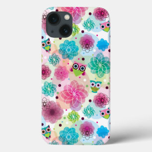 Cute flower owl background pattern iPhone 13 case