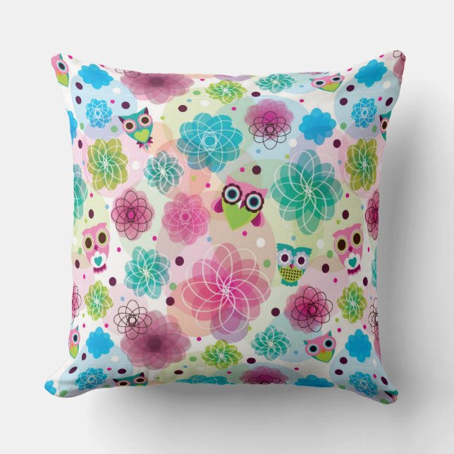 Cute flower owl background pattern cushion (Front)
