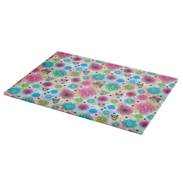 Cute flower owl background pattern cutting board (Corner)