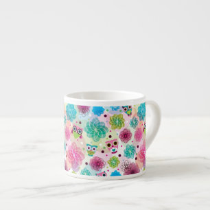 Cute flower owl background pattern espresso cup