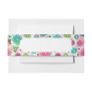 Cute flower owl background pattern invitation belly band