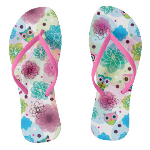 Cute flower owl background pattern jandals