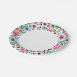 Cute flower owl background pattern paper plate