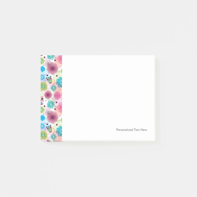Cute flower owl background pattern post-it notes (Front)