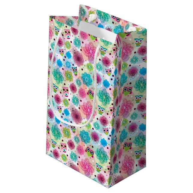 Cute flower owl background pattern small gift bag (Back Angled)