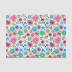 Cute flower owl background pattern tissue paper