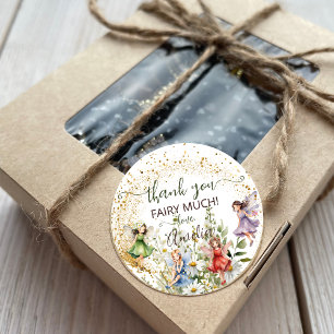 Cute Flower Pixie Fairies Glitter Script Thank You Classic Round Sticker
