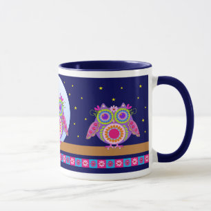 Cute Flower power Owls and Starry night mug