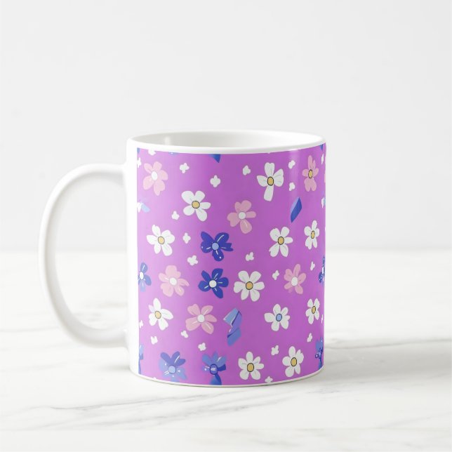 Cute Flower Purple Pattern Coffee Mug (Left)