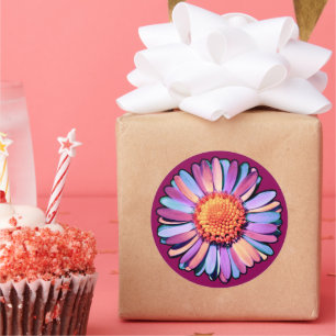 Cute Flower Purple Pink Blue Boho Daisy Bisexual Classic Round Sticker