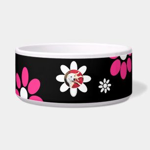 Cute Flower Round Photo Frame of Smiling Dog Pink