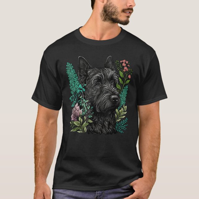 Cute Flower Scottie summer Floral Scottish Terrier T-Shirt (Front)