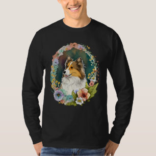 Cute Flower Sheltie summer Floral Shetland Sheepdo T-Shirt