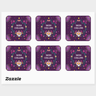 Cute Flower Skull Pattern Girls School & College Square Sticker