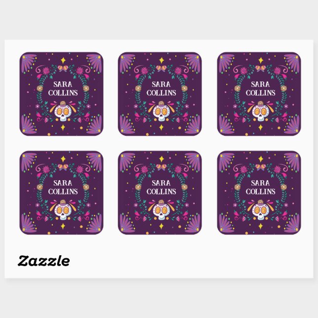 Cute Flower Skull Pattern Girls School & College Square Sticker (Sheet)