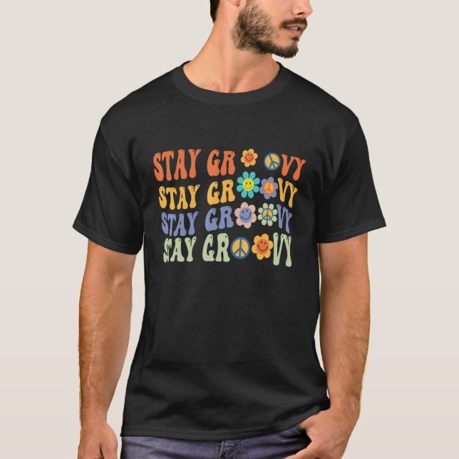 Cute Flower Stay Groovy Hippie Retro 70s Vibes T-Shirt (Front)