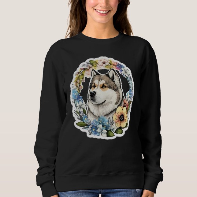 Cute Flower summer Floral Alaskan Malamute 1 Sweatshirt (Front)