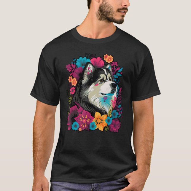 Cute Flower summer Floral Alaskan Malamute T-Shirt (Front)