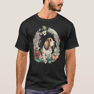 Cute Flower summer Floral Basset Hound T-Shirt