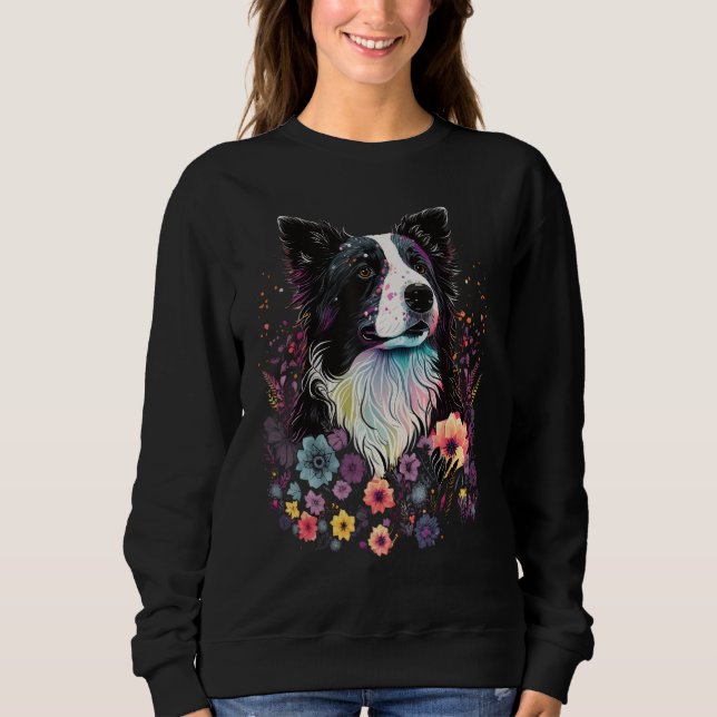 Cute Flower summer Floral Border Collie 2 Sweatshirt (Front)