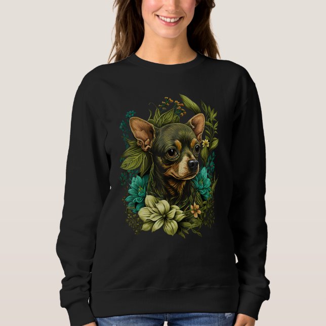 Cute Flower summer Floral Chihuahua Sweatshirt (Front)