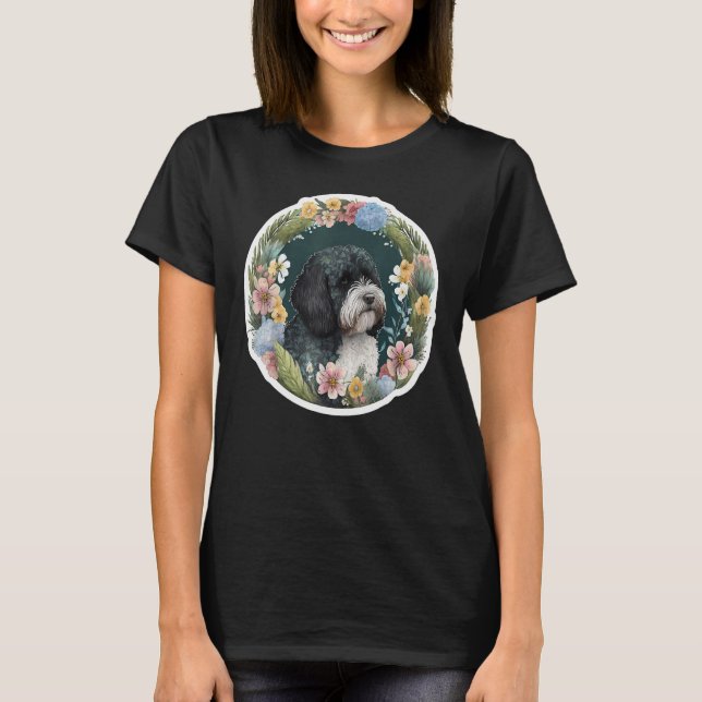 Cute Flower summer Floral Portuguese Water Dog T-Shirt (Front)