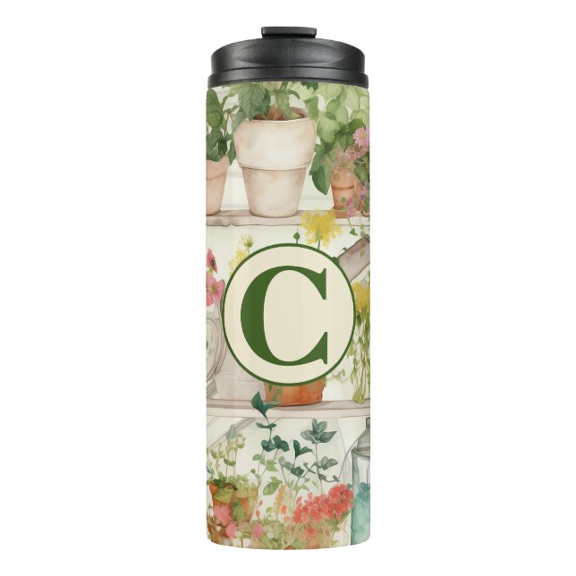 Cute Flower Vase Garden Plants Watercolor Monogram Thermal Tumbler (Front)
