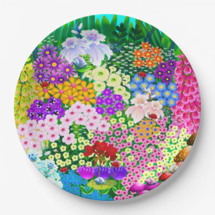 Cute Flowers and Bugs Paper Plate