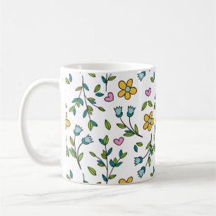 Cute Flowers and Hearts Light Pattern Coffee Mug