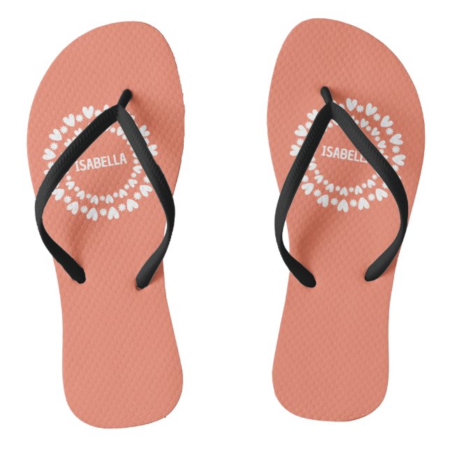 Cute Flowers And Hearts Name Jandals (Footbed)