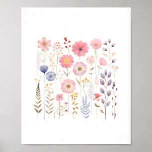 Cute Flowers Baby Girl Nursery Floral Botanical Poster