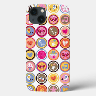 cute flowers, birds, hearts pattern iPhone 13 case