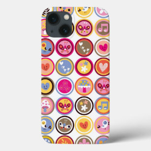 cute flowers, birds, hearts pattern iPhone 13 case