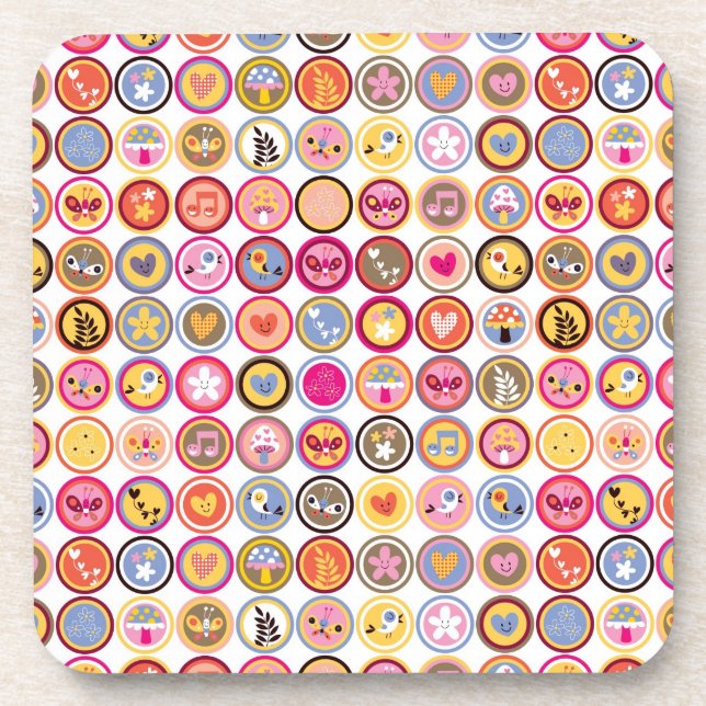 cute flowers, birds, hearts pattern coaster (Front)